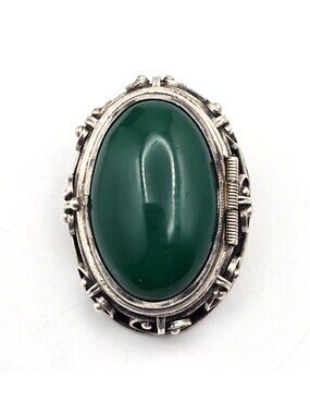 Vintage Taxco Sterling Silver Green Onyx Locket Brooch Mexico Eagle Mark 1